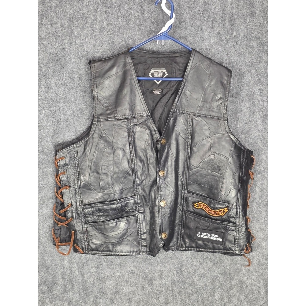 Harley Davidson Diamond Plate Buffalo Leather Biker Vest Mens 3XL Patchwork Cuts